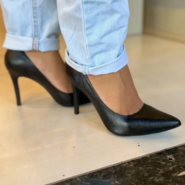 Scarpin Confort Luxo Couro Legítimo Salto Alto Bico Fino