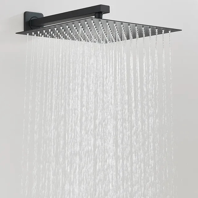 Ducha Quadrada Cromada Em Inox 30x30 com Braço de Parede Preto Fosco