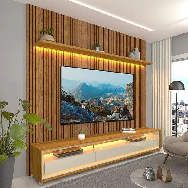 Rack com Painel para TV até 75 Polegadas com LED — Jh Naturale/Off White