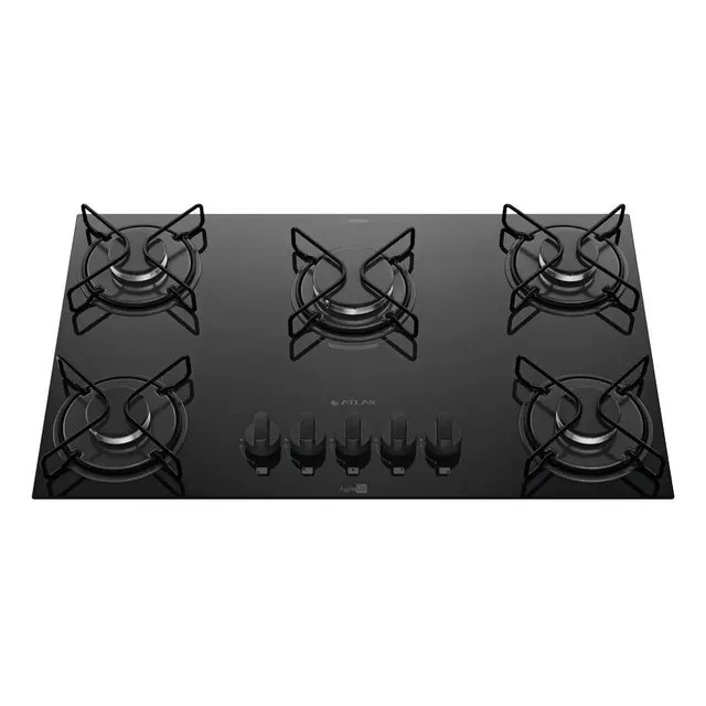 Cooktop 5 Bocas Atlas Agile Up com Mesa De Vidro – preto, a gás e bivolt
