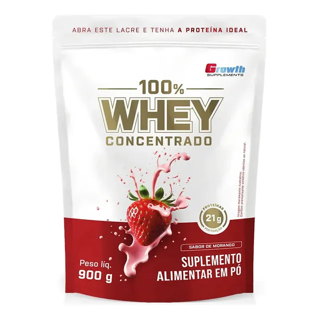 100% Whey Concentrado 900g Growth Supplements (Morango)