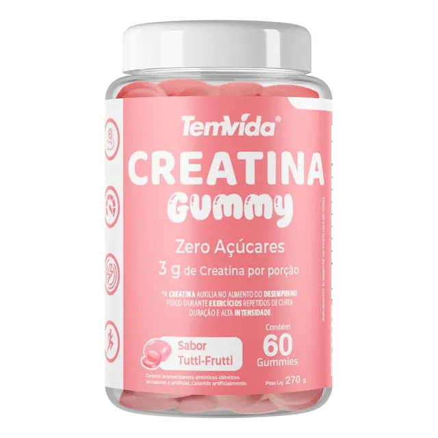 Creatina Gummy em Gomas Zero Açúcar 60 Unidades 3g Tem Vida — Creatina em gomas zero açúcar