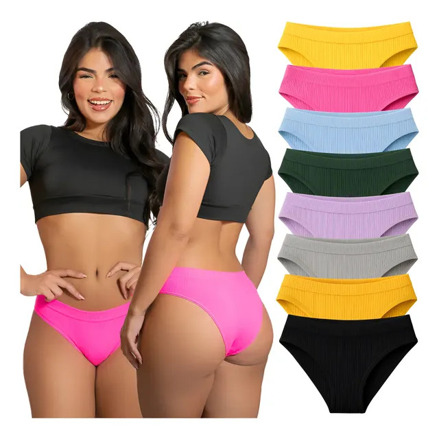 Kit 10 Calcinhas Tanga Canelada Básica — Kit 10 Calcinhas Tanga Canelada Básica