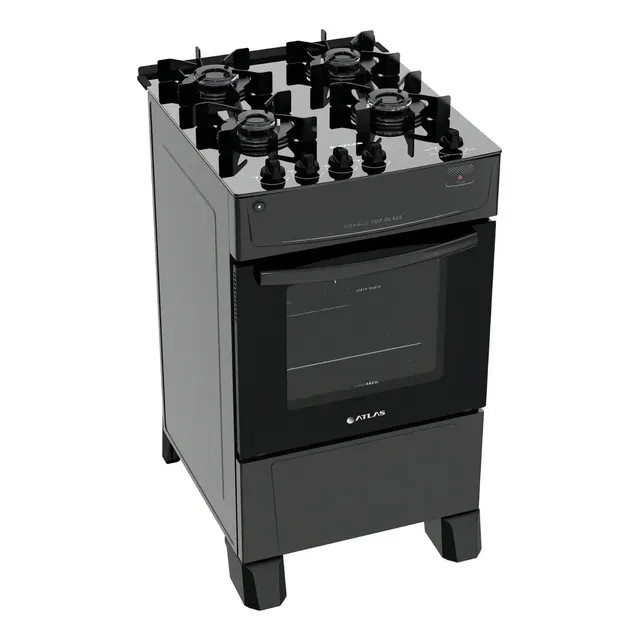 Fogão 4 Bocas Atlas Mônaco Top Glass — Mesa de Vidro, Acendimento Automático e Bivolt