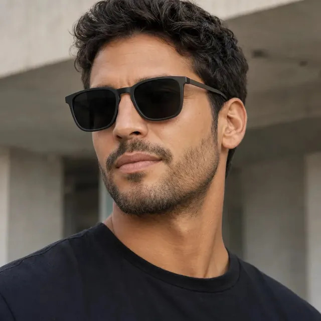 Óculos de Sol Quadrado Unissex UV400 Preto Fosco + Case — Proteção e estilo quadrado