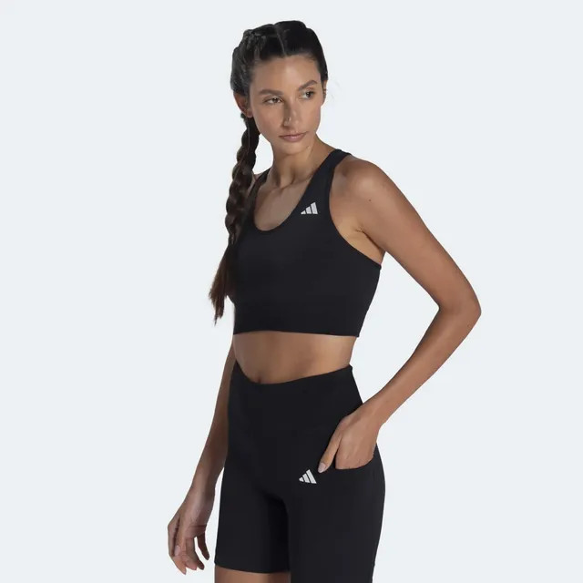 Top Esportivo Feminino adidas — Suporte Médio com Pocket (Preto, P)