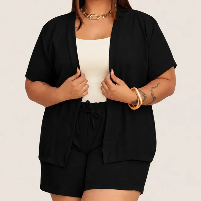 Conjunto Kimono Plus Size Short Verão Moda Elegante Casual