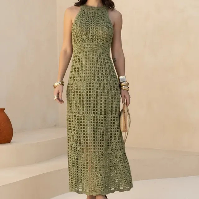 Vestido Lt Tricot Midi Feminino Sem Manga Elegante Moda