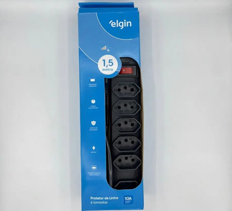 🔌 Filtro de Linha 6 Tomadas Elgin 2P+T 10A Bivolt