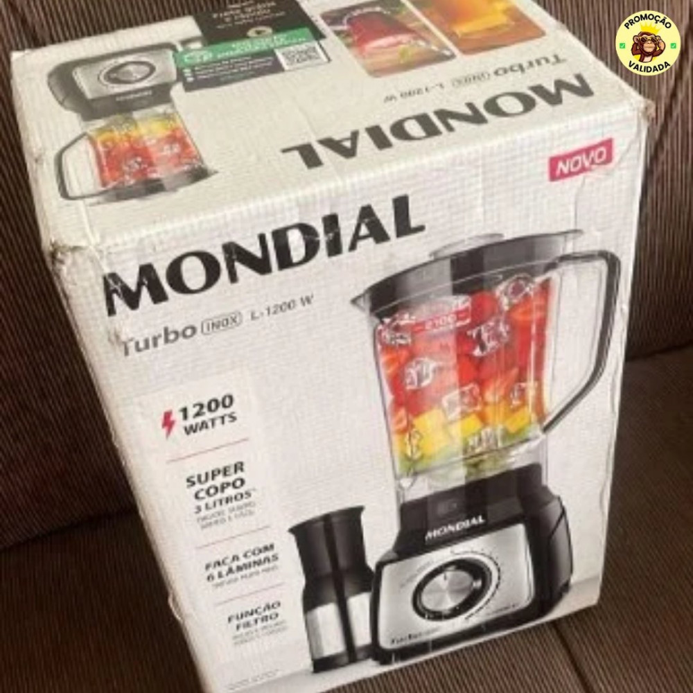 MONDIAL Liquidificador Turbo, Preto/Inox, 1200W, 110V