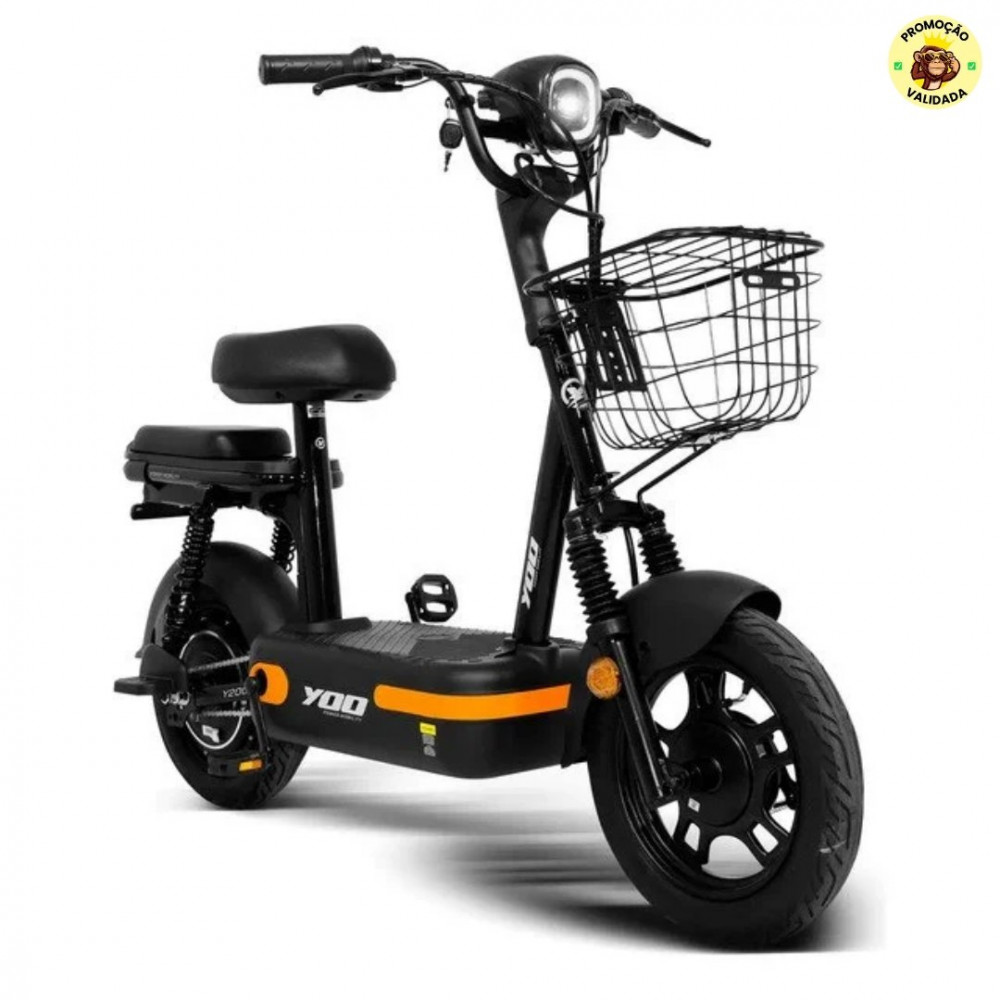 Bicicleta Elétrica 350w Aro 14 Yoo Mobility Scooter Y200 Preto/Laranja