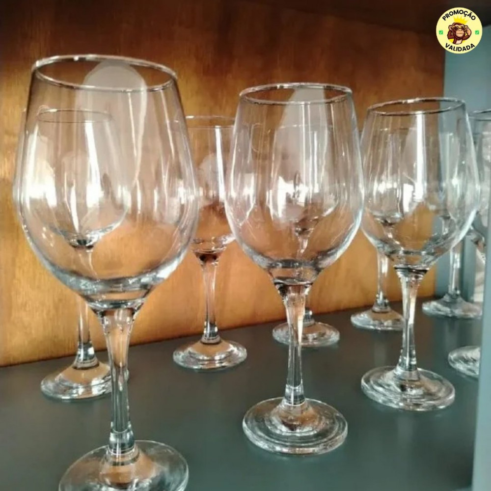 Jogo de Taças para Vinho Ruvolo de Vidro 490 ml Kit 12 Peças Incolor