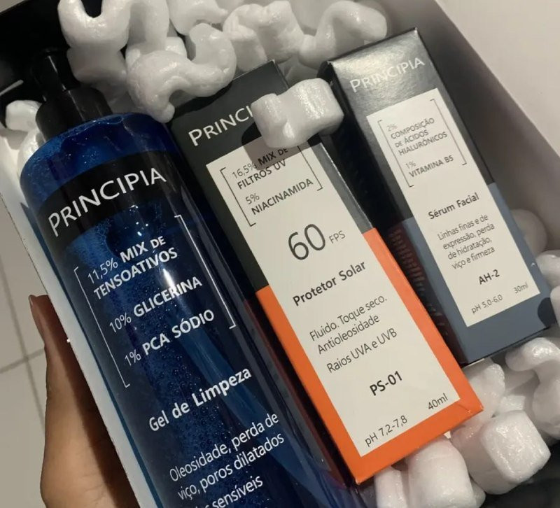 🧴 Kit Principia com 3 Itens Protetor + Gel de limpeza + Sérum