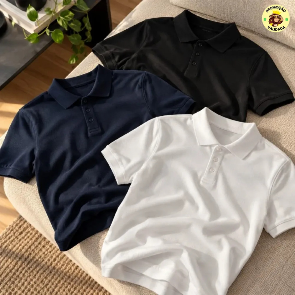 Kit com 3 Camisetas Polo Tech Malha Fria Manga Curta