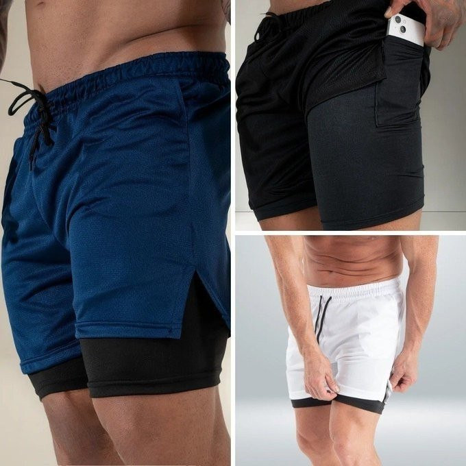 Short Duplo Kit com 3 Shorts Compressão Térmico 2 Em 1