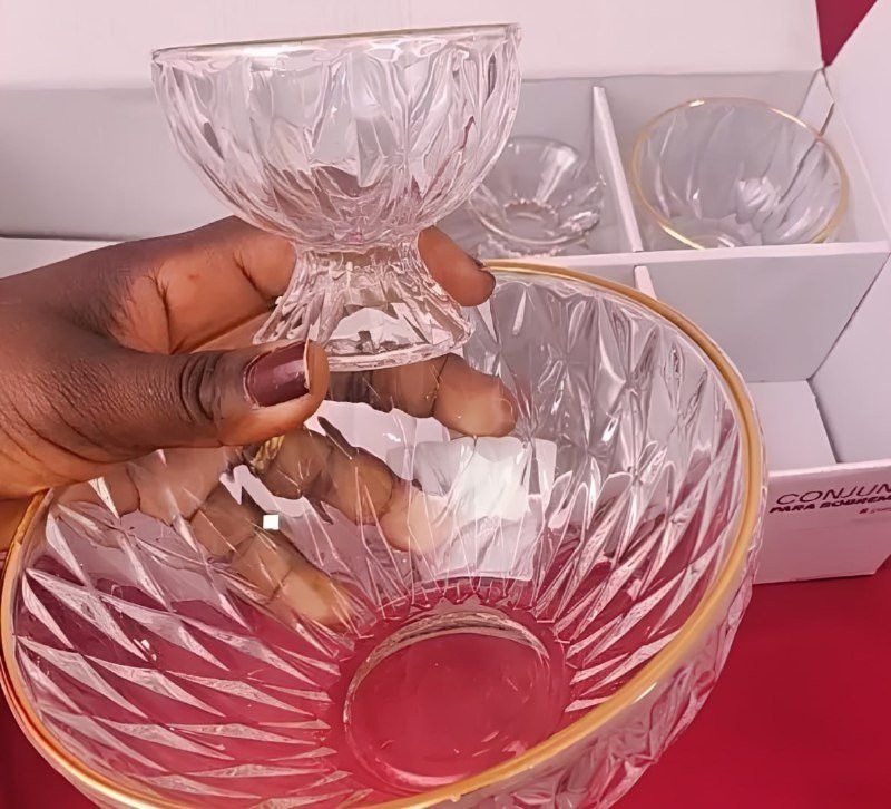 🍽️  Conjunto 1 Bowl 1L e 4 Taças 120ml - Diamond Lyor