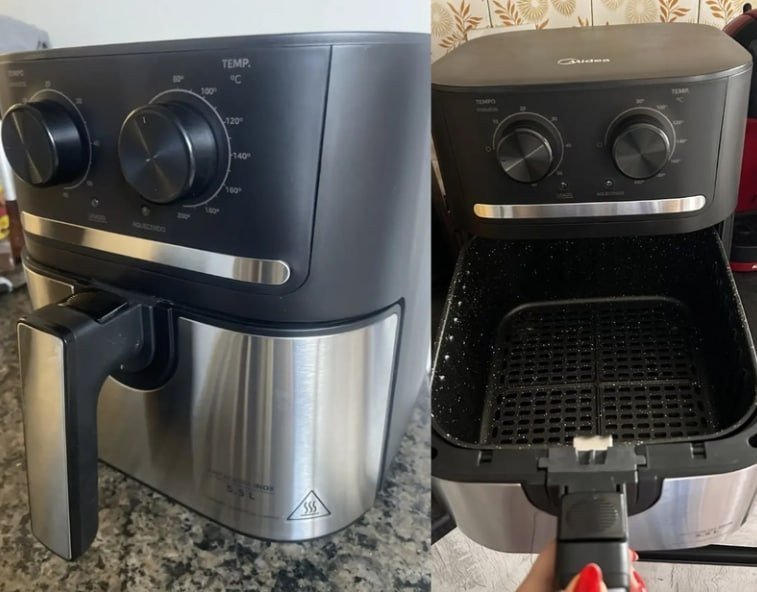 Fritadeira Air Fryer 5,5L Cyclone Preto e Inox Midea - 220v