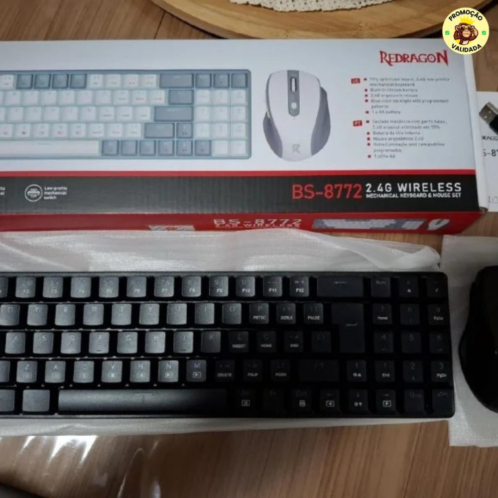Kit Mouse e teclado mecânico sem fio Redragon Office