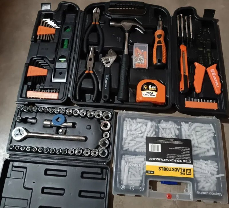 🧰 Kit De Ferramentas 129 Pçs + Kit De 40 Soquetes Chaves + Kit 300 Pçs Brocas E Buchas The Black Tools