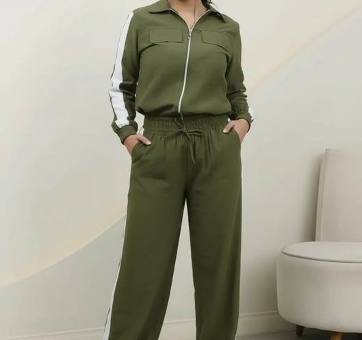 Conjunto De Frio Feminino Jaqueta E Calça Listrada Sensorial