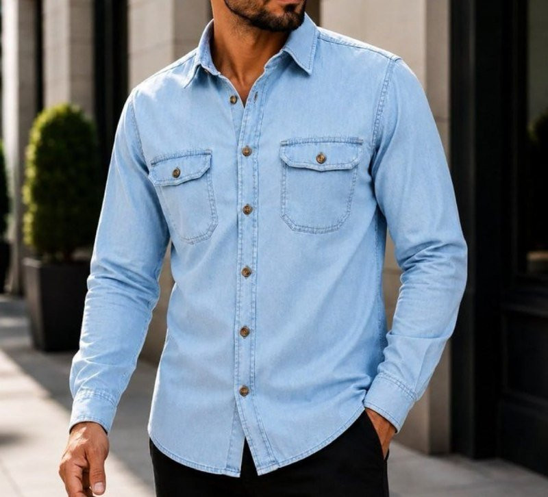 Camisa Jeans Slim Manga Longa