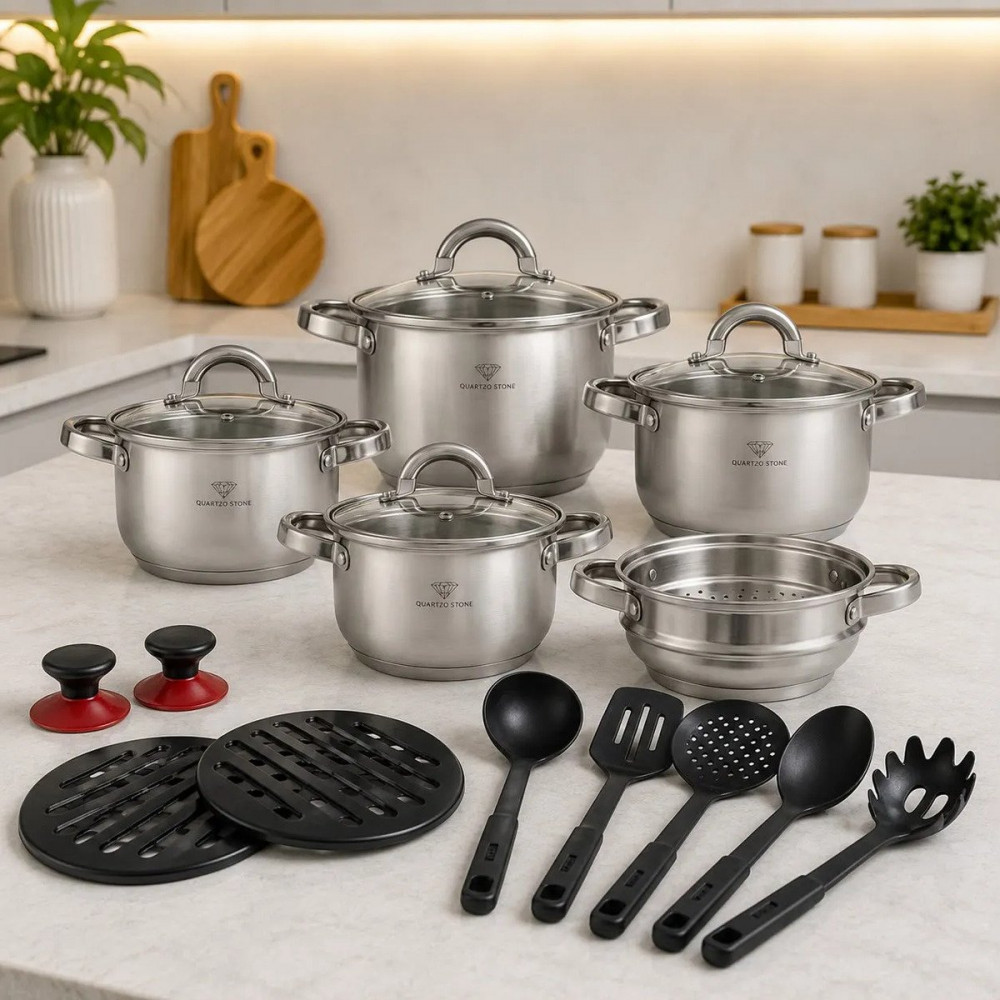Jogo de Panelas Inox 19 Peças Genebra