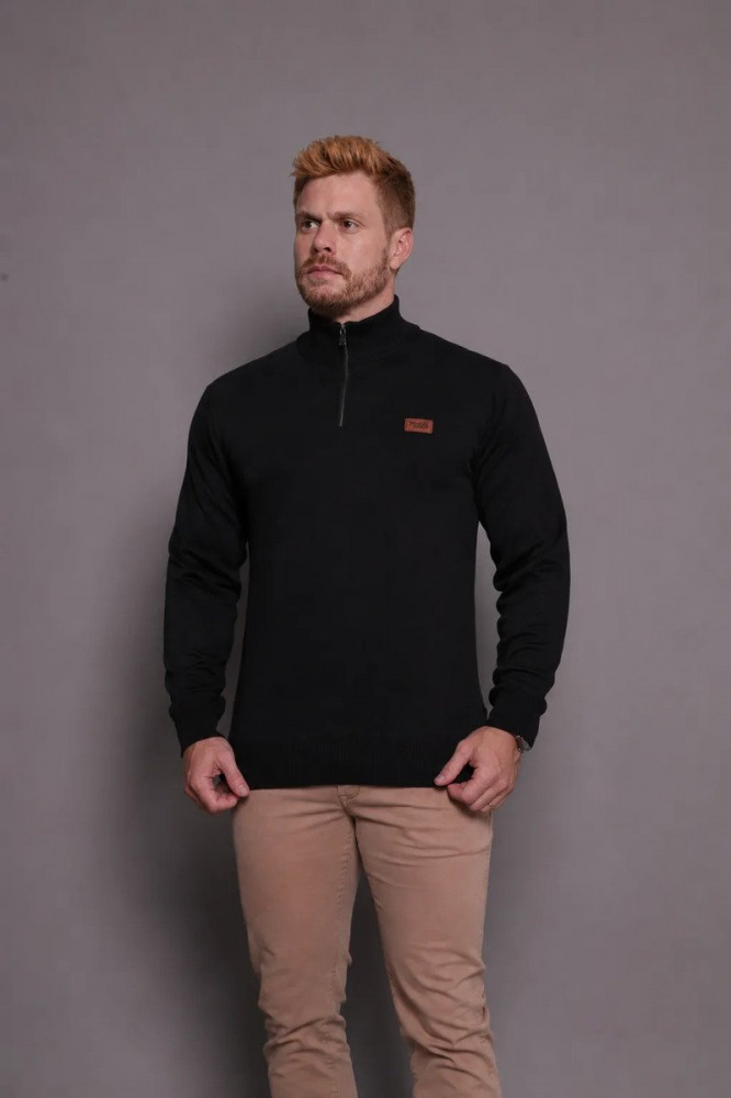 Suéter Masculino Zíper Gola Alta Preto M