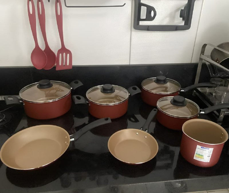 Jogo de Utensílios de Cozinha Tramontina Vermelho Turim de 10 Peças
