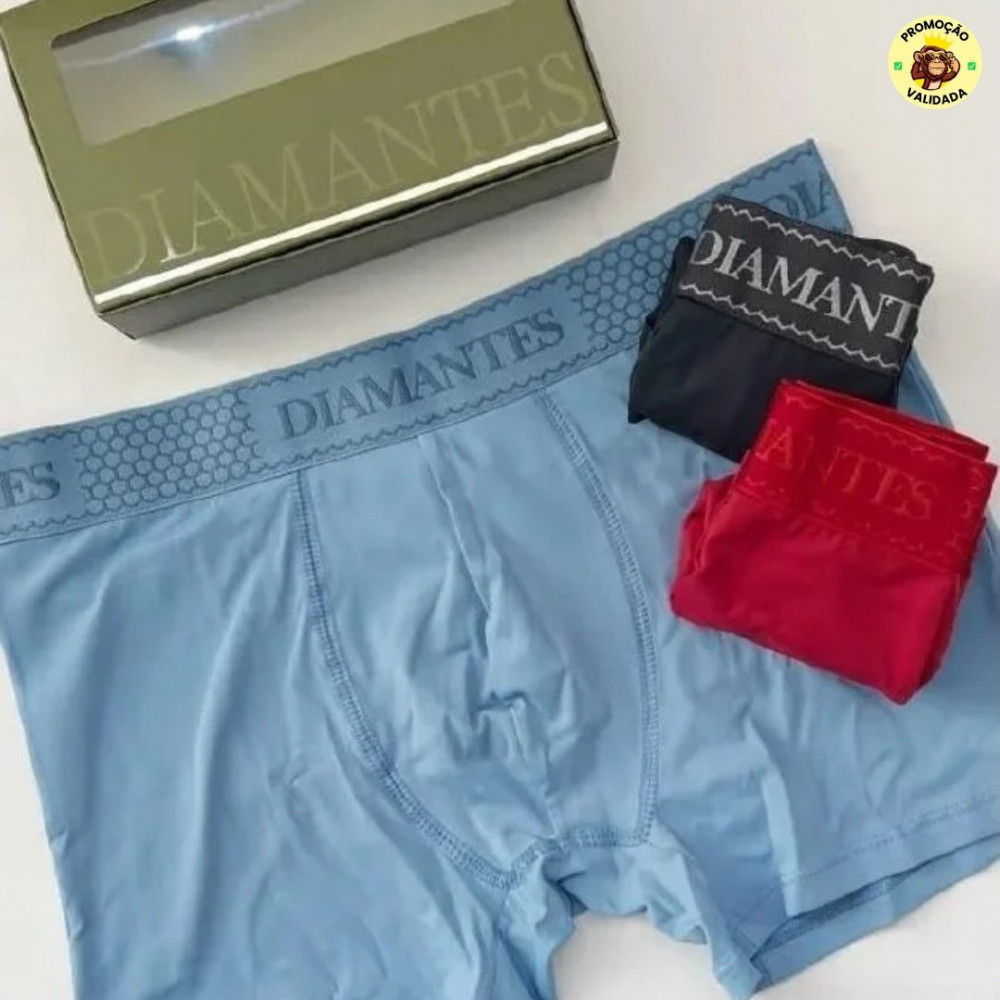 Kit Com 3 Cuecas Boxer Diamantes Lingerie