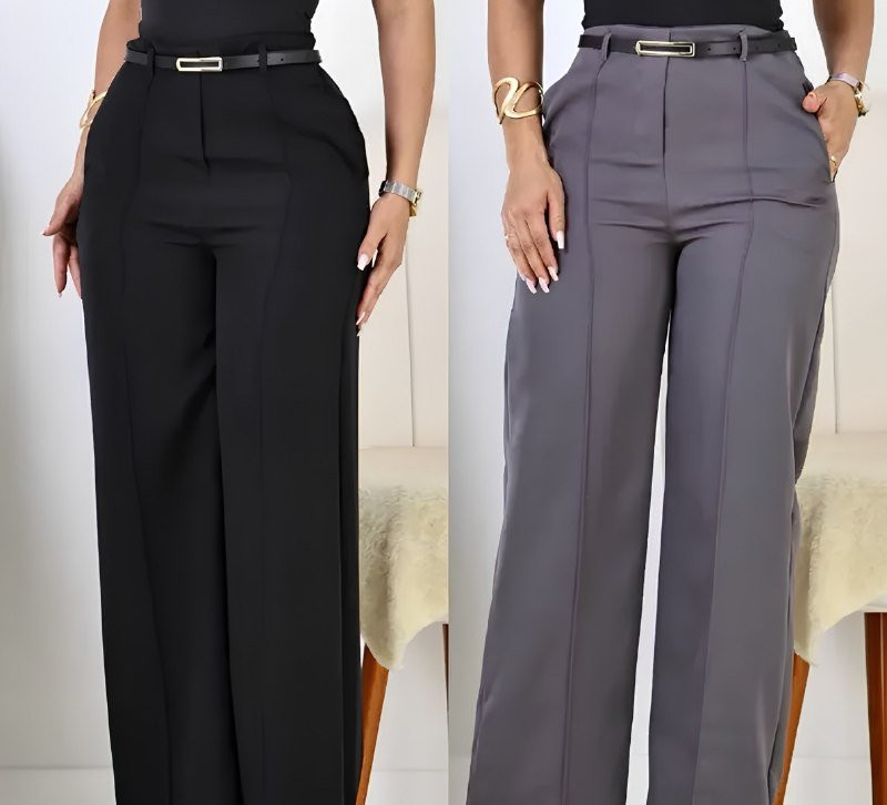 Kit 2 Calça Pantalona Alfaiataria Elegante C/ Cinto