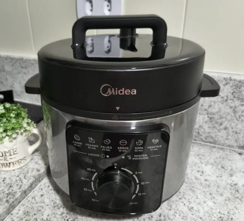 Panela De Pressão Mecânica Preta E Inox 4l Midea Cor Cinza - 220v