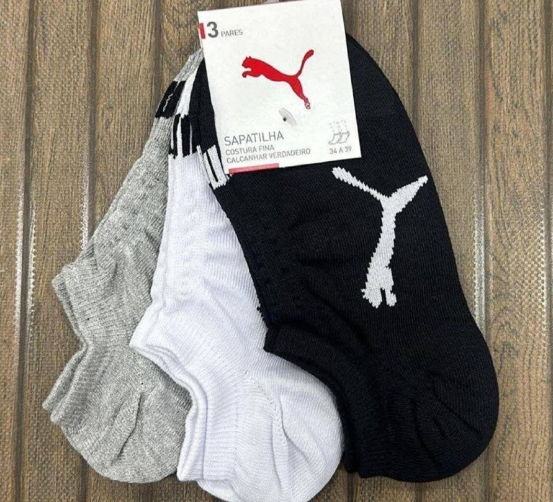 Kit 9 Pares Meias Puma Soquete Invisível - Opções de Cores