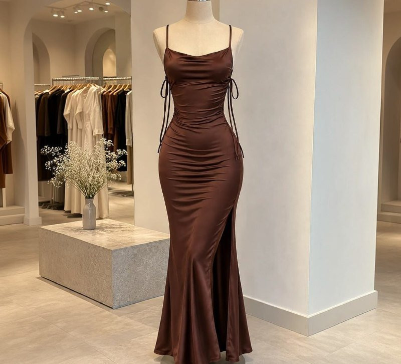 Vestido Justo Longo Costas Nuas Fenda Lateral