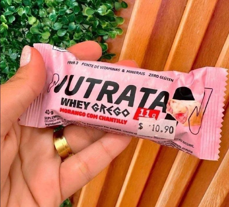 🍓 Barra Whey Grego 40g Display com 12 unidades Morango com Chantilly Nutrata