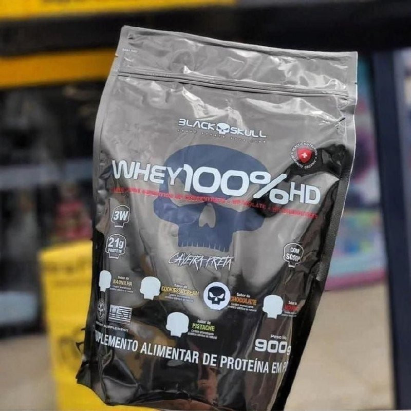 Whey 100% Hd Black Skull 900g Sabor Morango