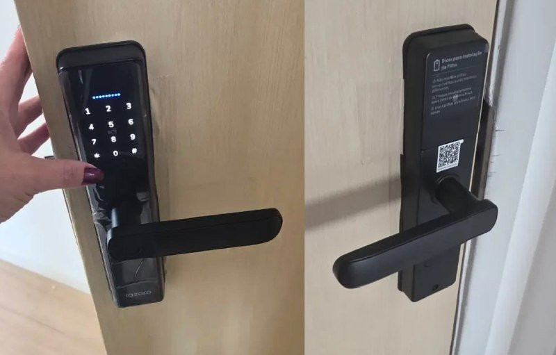 Fechadura Eletrônica Digital Tuya com Biometria, Senha, Cartão IC e App Bluetooth LAZORO