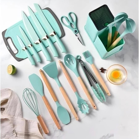 Kit 19 Pçs Utensílios Cozinha Facas Silicone