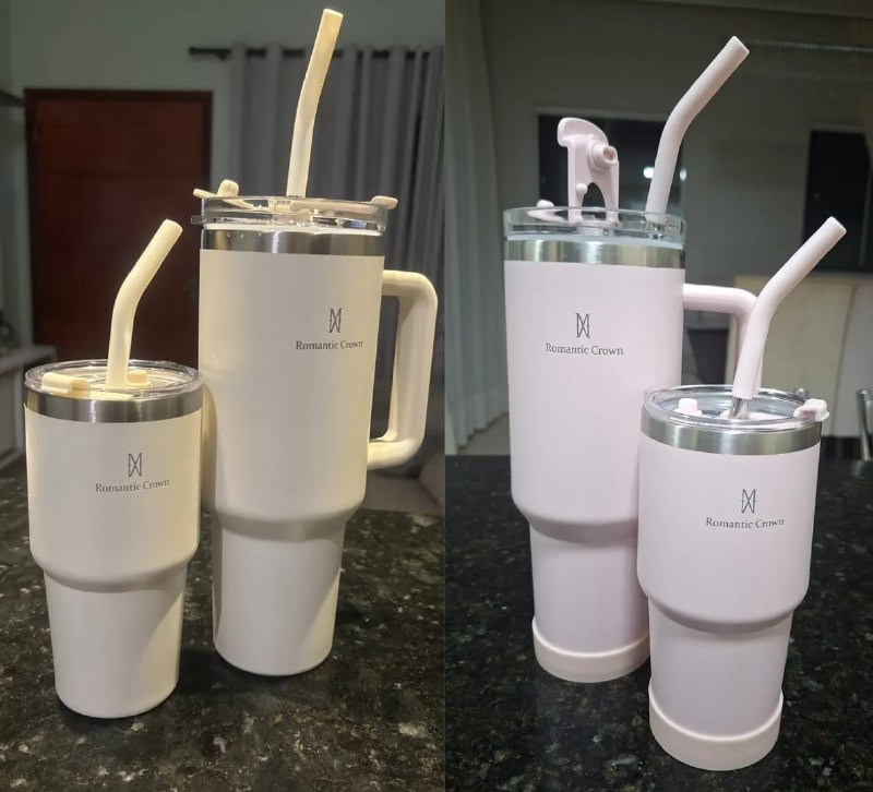 Kit Copo Térmica Inox 1200ml & 600ml Com Tampa E Canudo (2 Cores)