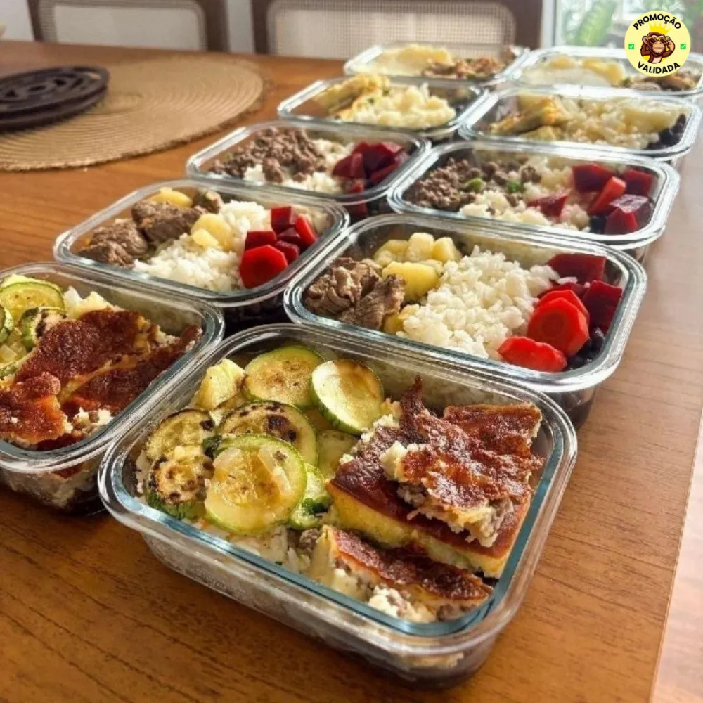 Marmita para semana inteira Kit com 10 Potes de Vidro Hermetico 640ml