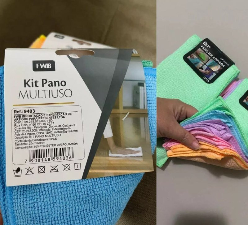 Kit 10 Panos de Microfibra 20x30cm para Limpeza Geral