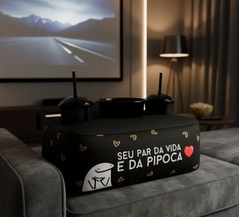 Kit Almofada Porta Pipoca Casal 2 Copos +balde