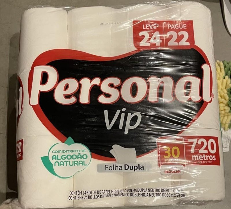 Papel Higiênico Folha Dupla, Personal VIP, 24 unids