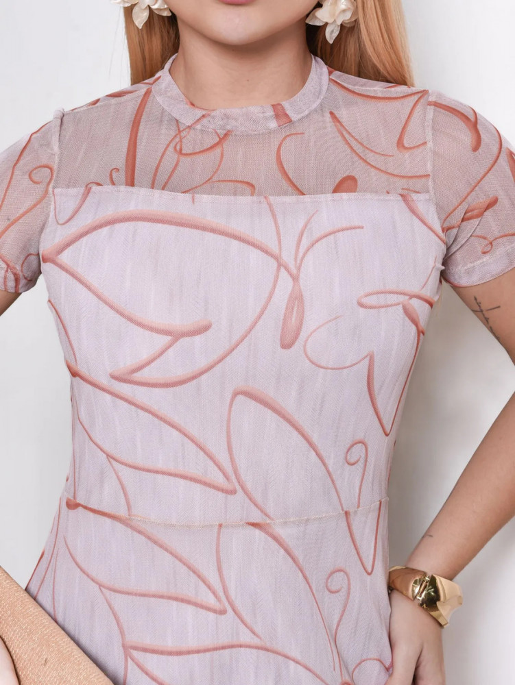 Vestido Feminino Midi em Malha e Tule