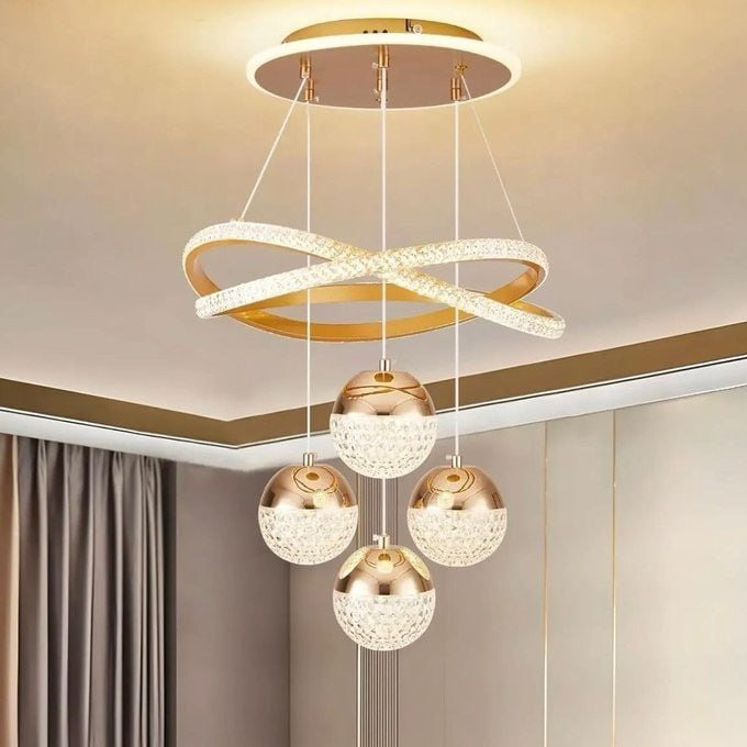 Lustre Pendente Luxo Moderno 127/220v Dourado