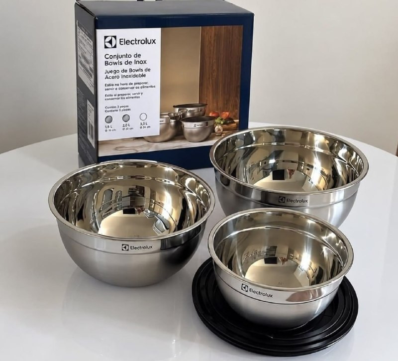 Conjunto Bowls de Inox Electrolux c/ Tampa Plástica 3 Pçs