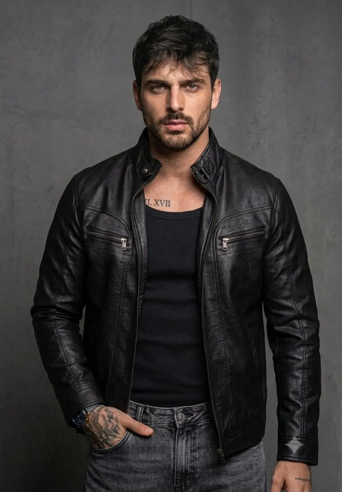 Jaqueta Masculina Slim de Couro Forrada