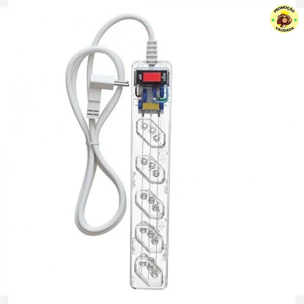 Filtro de Linha CLAMPER iCLAMPER Energia 5, 5 Tomadas, Proteção Contra Surtos Elétricos, 10A, Bivolt, Cabo 1m, Transparente