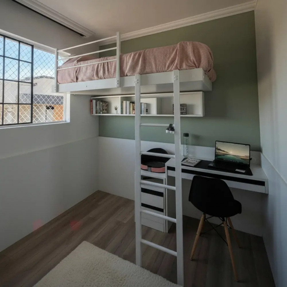 Cama Suspensa Solteiro M3 Branca em Madeira e Aço