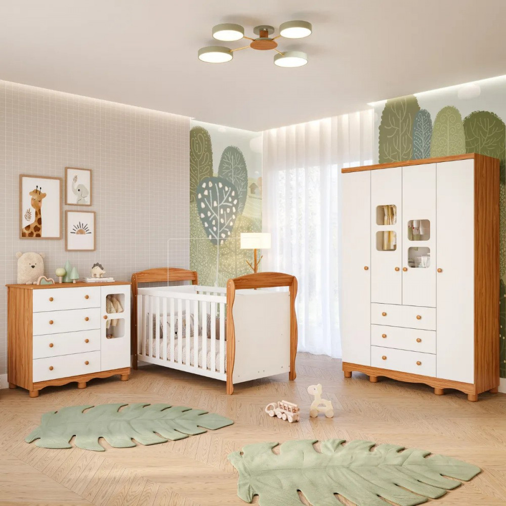 Quarto Bebê Berço Marquesa 3 em 1 Cômoda Uli