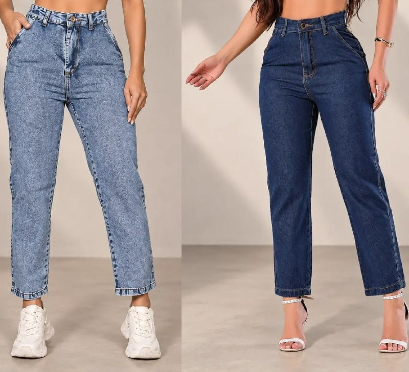 Calça Jeans Mom Feminina Cintura Alta Reta Barra Soltinha (2 Cores)